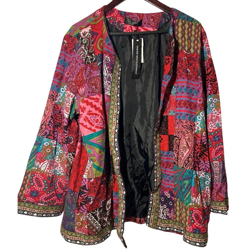 O-nelue Multi-color Jacket/Blazer Women’s 4XL, boho, Cultural Hippie